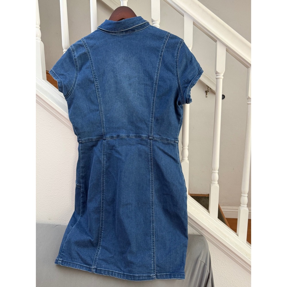 GBG Los Angeles Denim Mini Dress Blue Short Sleeve Full Zip Sheath XL - Picture 3 of 3